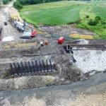 An aerial view of the Booneville slab bridge construction site.